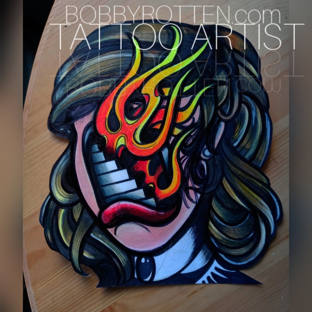 TATTOO WISHLIST: WOMAN’S FACE WITH FLAMING STAIRCASE.